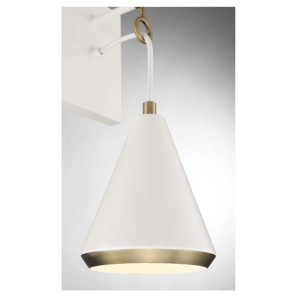 Contemporary White and Natural Brass Cone-Shaped Dimmable Sconce