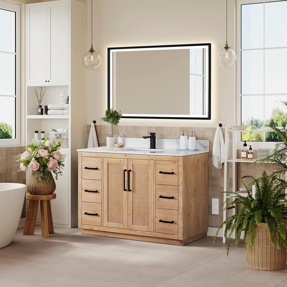 Altair 48" Light Brown Fir Wood Bathroom Vanity with Calacatta Quartz Top