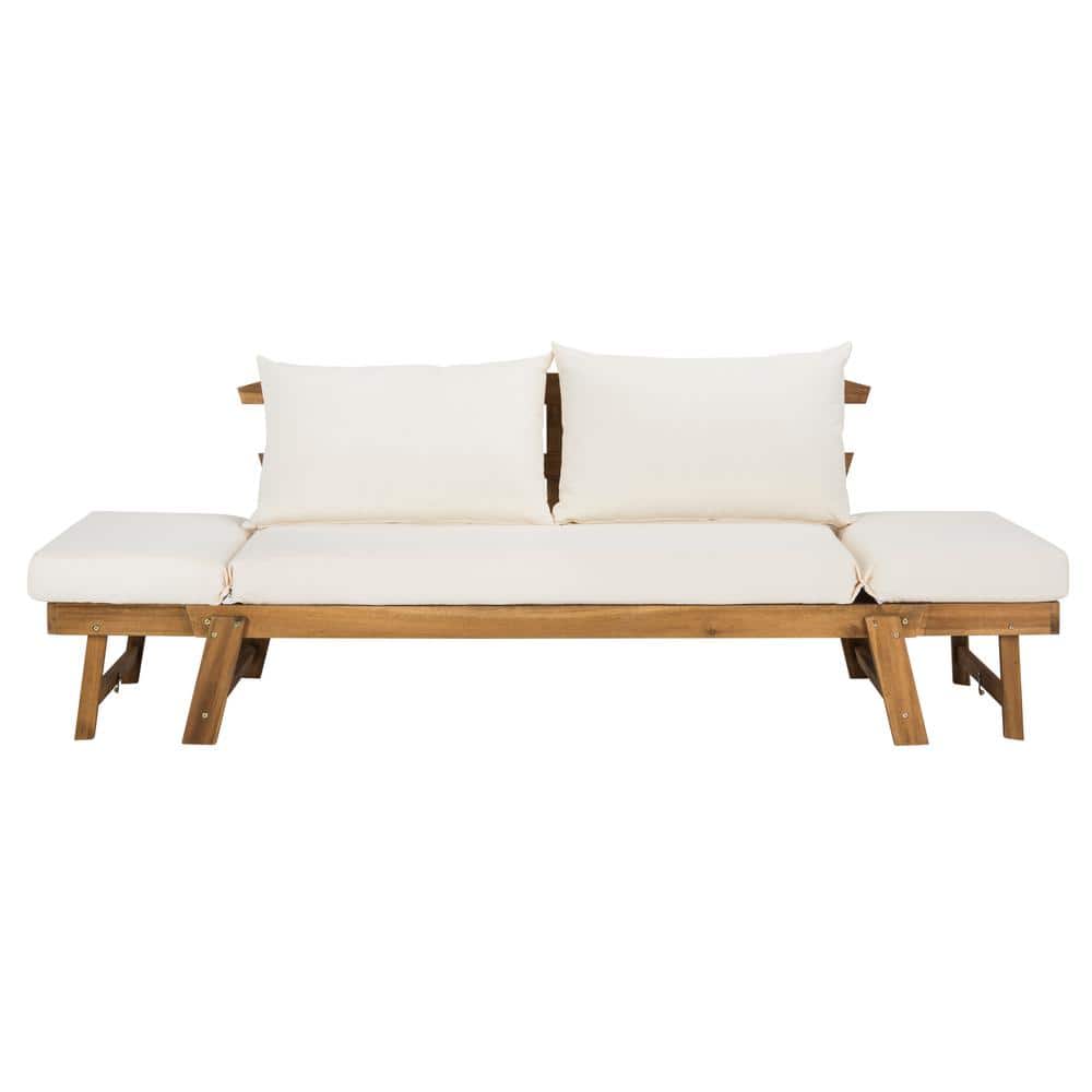 Natural Acacia Wood Daybed with Beige Cushions