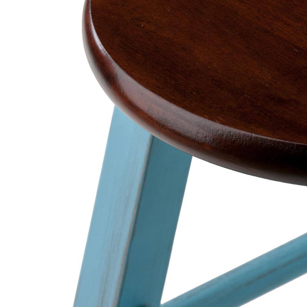 Rustic Light Blue & Walnut 24" Wood Counter Stool
