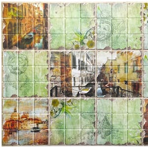 3D Falkirk Retro 10/1000 in. x 38 in. x 19 in. Green Multicolor Faux Distressed Venice Sights PVC Wall Panel