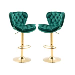 44 in. Emerald Velvet Swivel Low Back Matal Frame Adjustable Cushioned Counter Height Bar Stool (Set of 2)