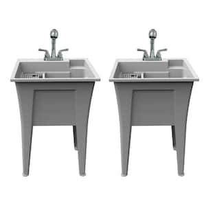 24 in. x 22 in. Polypropylene Granite Laundry Sink with 2 Hdl Non Metallic Pullout Faucet and Installation Kit (Pk of 2)