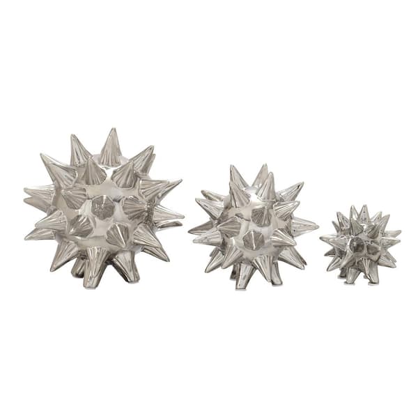 Litton Lane Silver Porcelain Glam Geometric Sculpture (Set of 3)