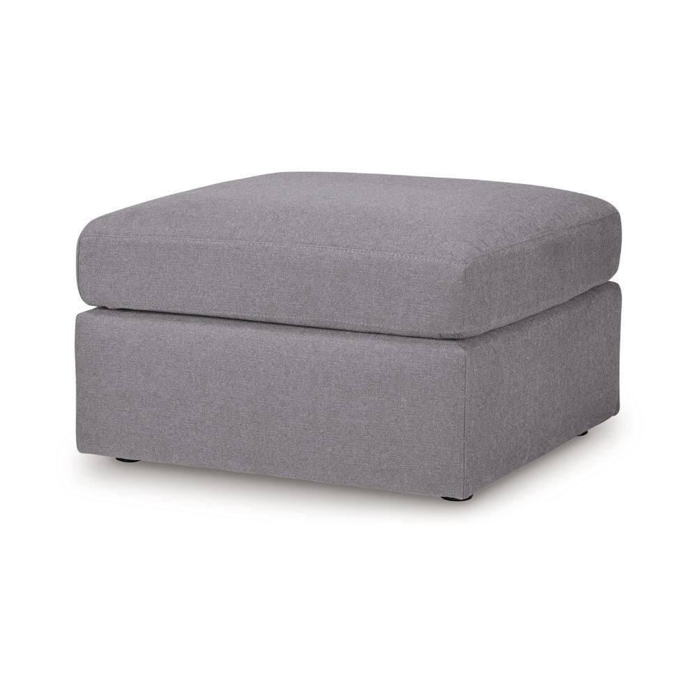 Three-quarter view of Benjara Meso Granite Gray Fabric Square Accent Oversized Ottoman