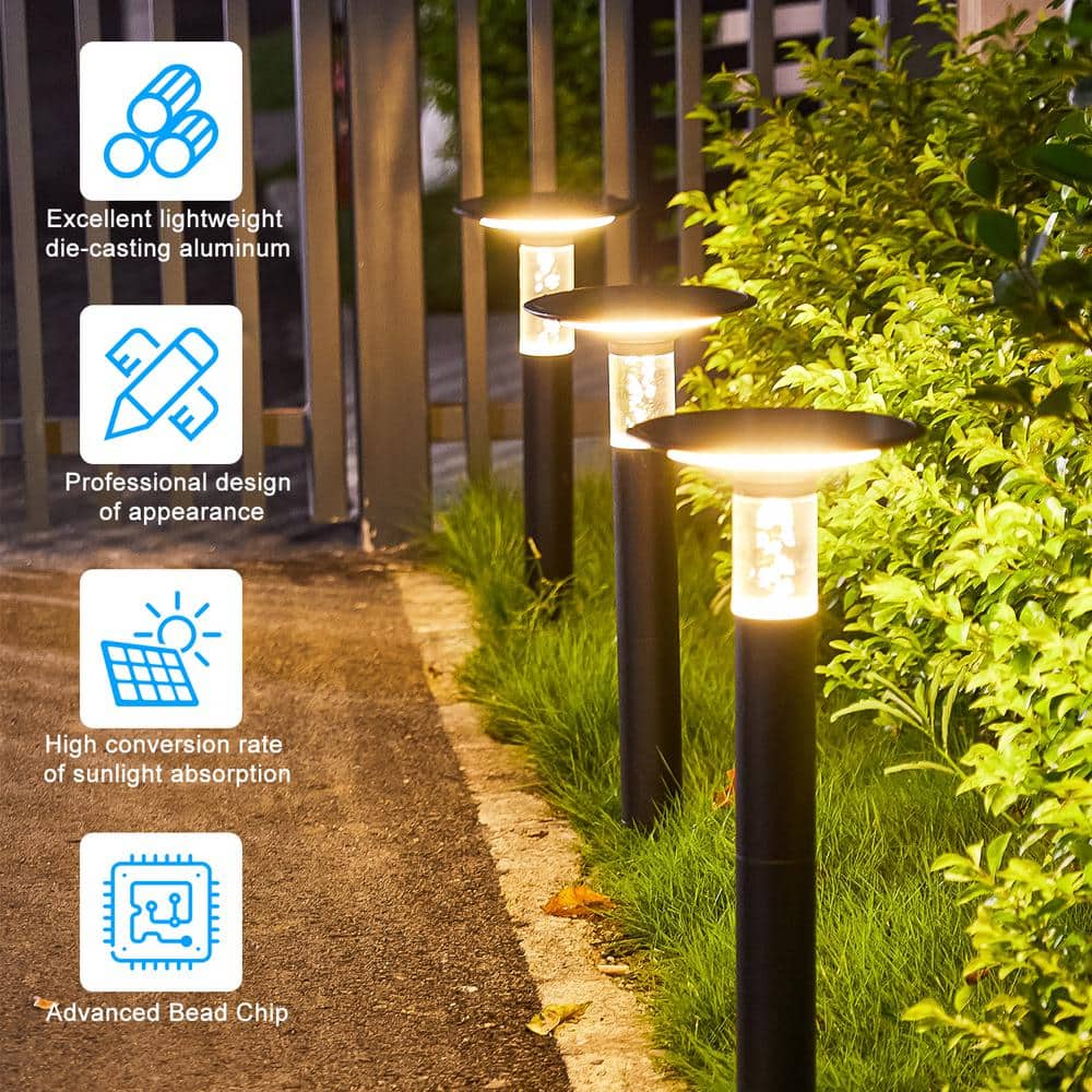Black Aluminum Solar LED Pathway Light with Frosted Lens
