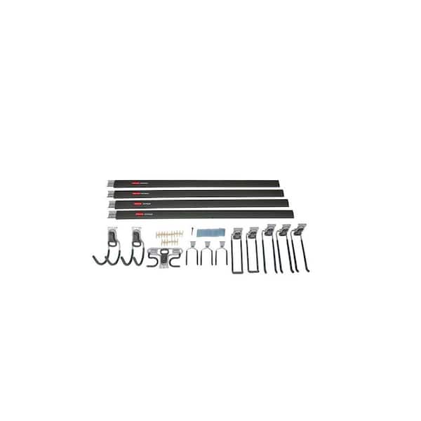 Rubbermaid 15 Piece FastTrack All-in-One Rail & Hook Wall Hanging Kit, Wall Mounted Storage solution for Home and Garage
