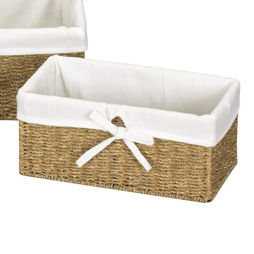 Rectangular Seagrass Storage Baskets with Metal Frame - Set of 3