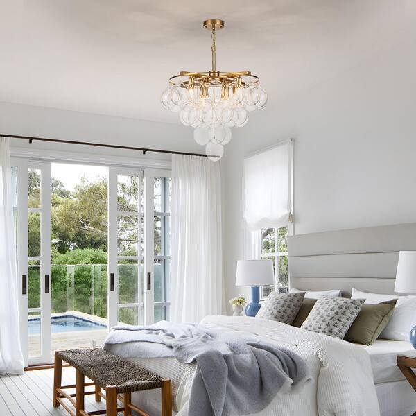 TinHon Modern 8-Light Gold Bubble Glass Chandelier with E12