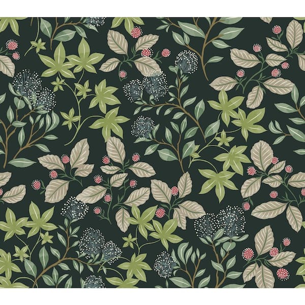 A-Street Prints Mildred Green Botanical Trail Non-Pasted Wallpaper Sample