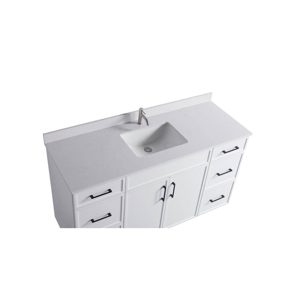 60" White Plywood Single Sink Freestanding Vanity with Cultured Marble Top