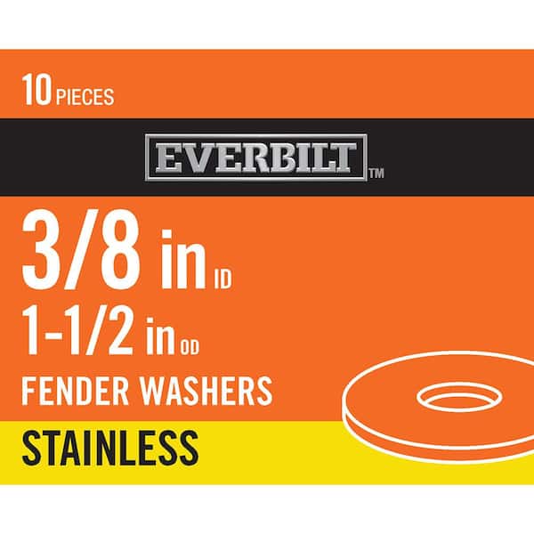 Everbilt 3/8 in. x 1-1/2 in. Stainless Fender Washer (10-Pack)