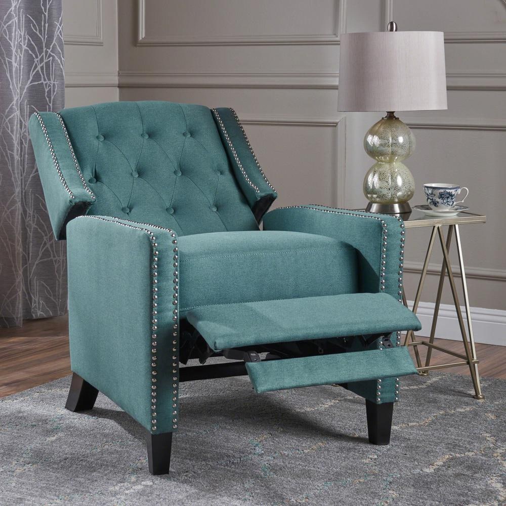 Handcrafted Brown Leather Wood Recliner with Button-Tufted Back