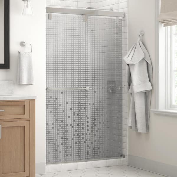 Delta Mod 48 in. x 71-1/2 in. Soft-Close Frameless Sliding Shower Door in Chrome with 1/4 in. (6mm) Mozaic Glass