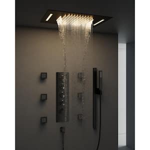 LED 15-Spray 23x15 in. Dual Ceiling Mount Fixed and Handheld Shower Head 2.5 GPM Thermostatic Valve in Matte Black