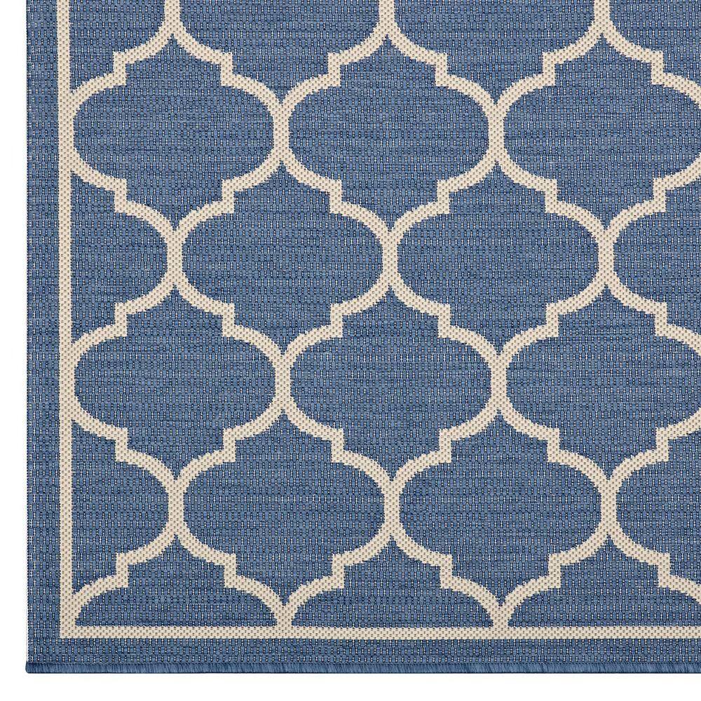 Blue and Beige Rectangular Trellis Synthetic Area Rug