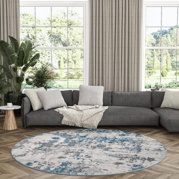 Diamond Abstract Blue 6 ft. Round Indoor Area Rug