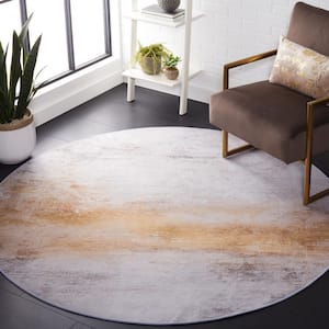 Tacoma Gray/Rust 6 ft. x 6 ft. Machine Washable Gradient Distressed Round Area Rug