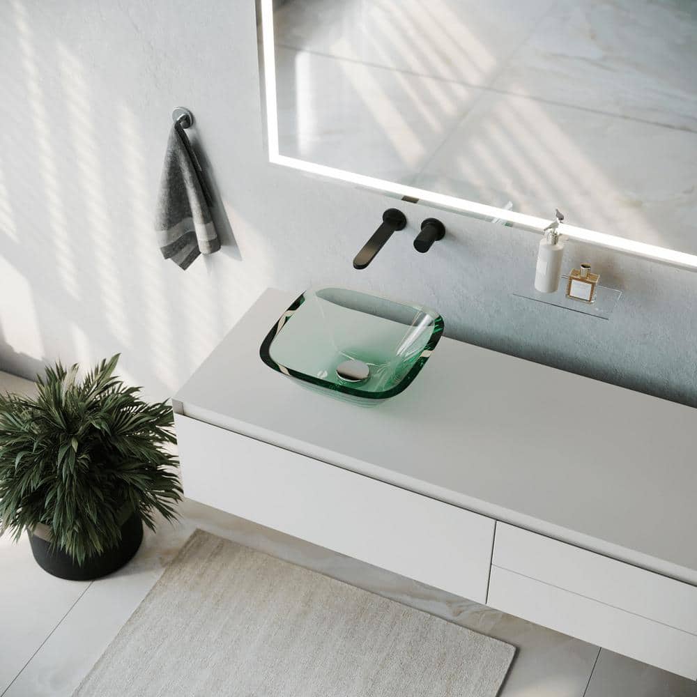 Clear Tempered Glass Square Vessel Sink Set with Drain