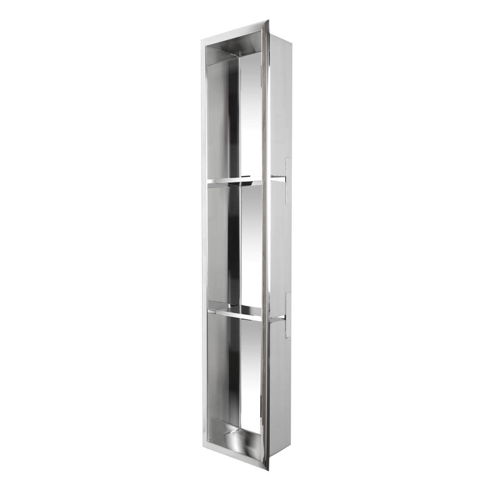 Polished Stainless Steel Vertical Triple Shelf Shower Niche