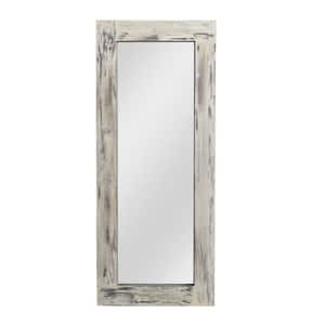 24 in. W x 58 in. H Farmhouse Rectangular Solid Wood Framed Full Length Leaning Mirror in Weathered White