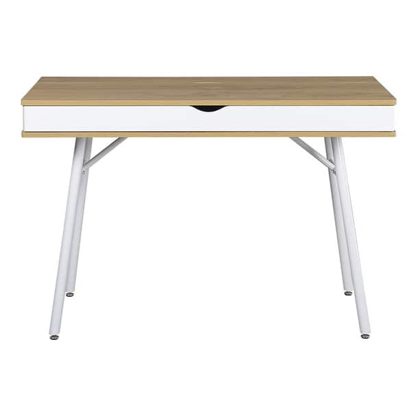 Ludvig Office Desk Computer Table in Classic White and Natural Pine