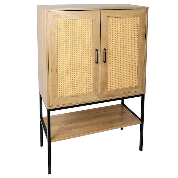 Miscool Anky 31.5 in. W x 15 in. D x 47.2 in. H Brown Freestanding Bathroom Linen Cabinet with Rattan Doors