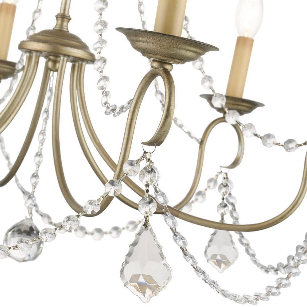 Antique Silver Leaf 6-Light Crystal Candelabra Chandelier