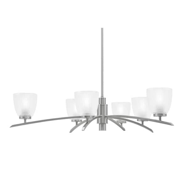 Unbranded Siena 31 in. 6-Light Graphite Chandelier with 5 in. Clear Ribbed Glass Shades, no bulbs included