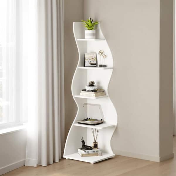 Max 69.88 in. Tall White Wood 5-Shelf Standard Bookcase with Adjustable Shelves