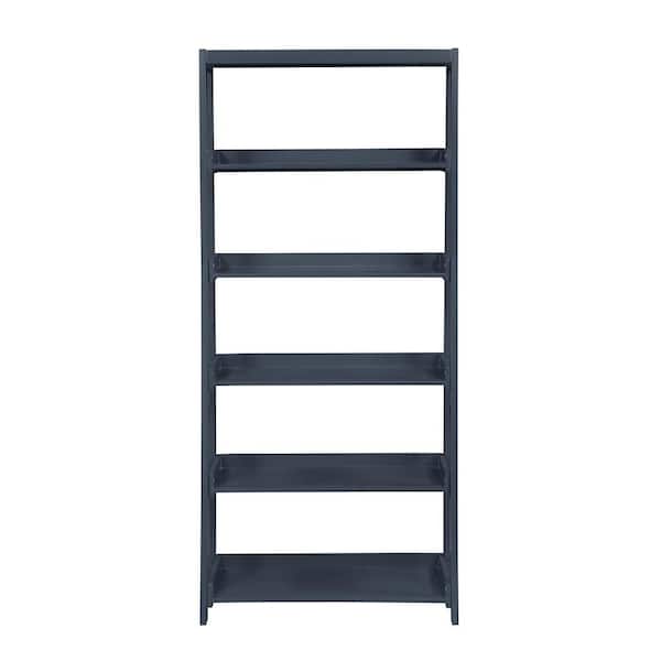 Lazzara Eliza 67 in. Tall Navy Blue Wood 5 Fixed Shelves Bookcase