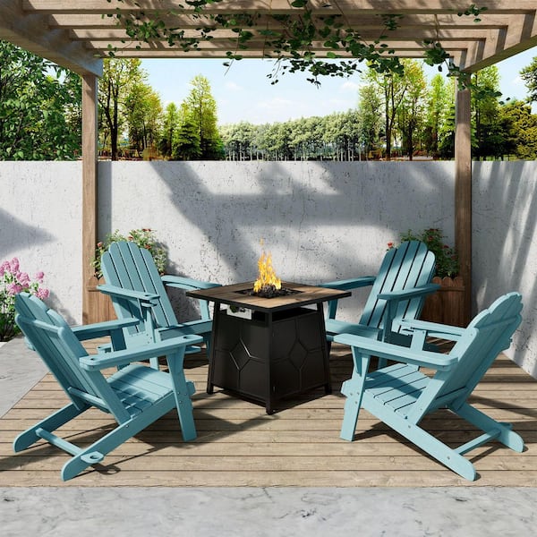 Boyel Living 5-Piece HDPE Adirondack Chairs Conversation Set with Outdoor 28 in. Metal Square Patio Fire Pit Table