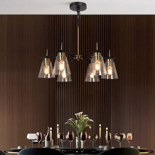 23.6 in. 5 light Modern Industrial Black and Gold Kitchen Island Chandelier, Candlestick Brass Dining Table light