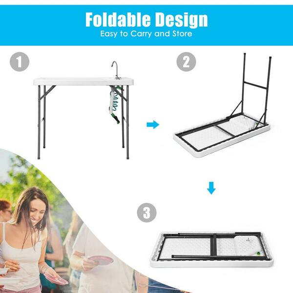 ANGELES HOME White Metal Folding Cleaning Sink Faucet Cutting ANGELES HOME White Metal Folding Cleaning Sink Faucet Cutting