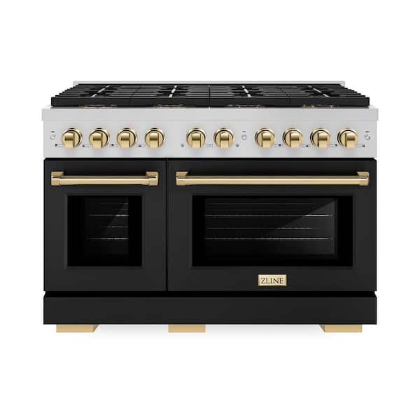 Autograph 48 in. 6.7 cu. ft. Paramount Dual Fuel Range with 8 Burner DuoPro Cooktop with Black Matte Doors and Gold