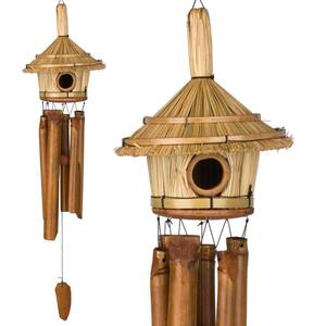 Asli Arts Collection, Thatched Roof Birdhouse Bamboo Chime, 32 in. Wind Chime C707