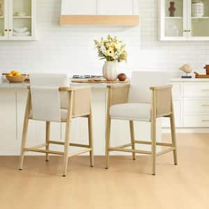 Tivo 36.6 in. Cream Fabric Woven Rope Counter Stool with Solid Wood Frame and Foot Rest for Diningroom (Set of 2)