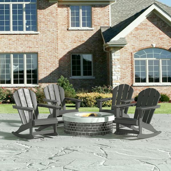 WESTIN OUTDOOR Laguna Set of 4 Fade Resistant Outdoor Patio HDPE Poly Plastic Adirondack Porch Rocking Chair in Gray