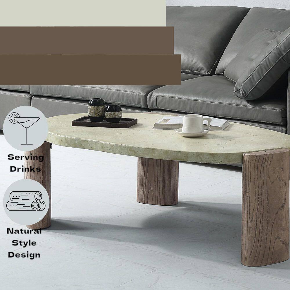 47'' Weathered Gray and Oak Oval Coffee Table