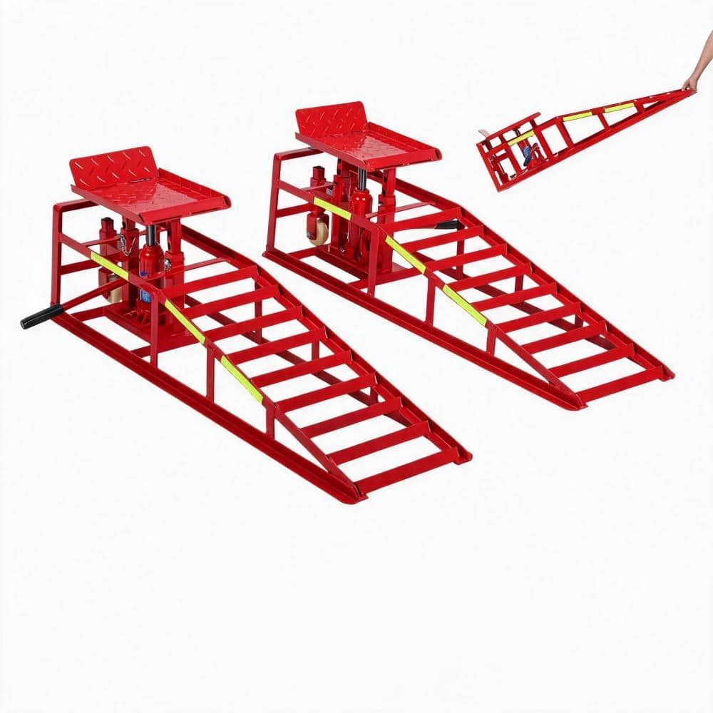 2 Pack Red 5 Ton Hydraulic Car Ramps 12000 Lbs 9‑15 Inch Lift Retractable Wheels for Car Truck SUV Garage price history on PriceWatchPro