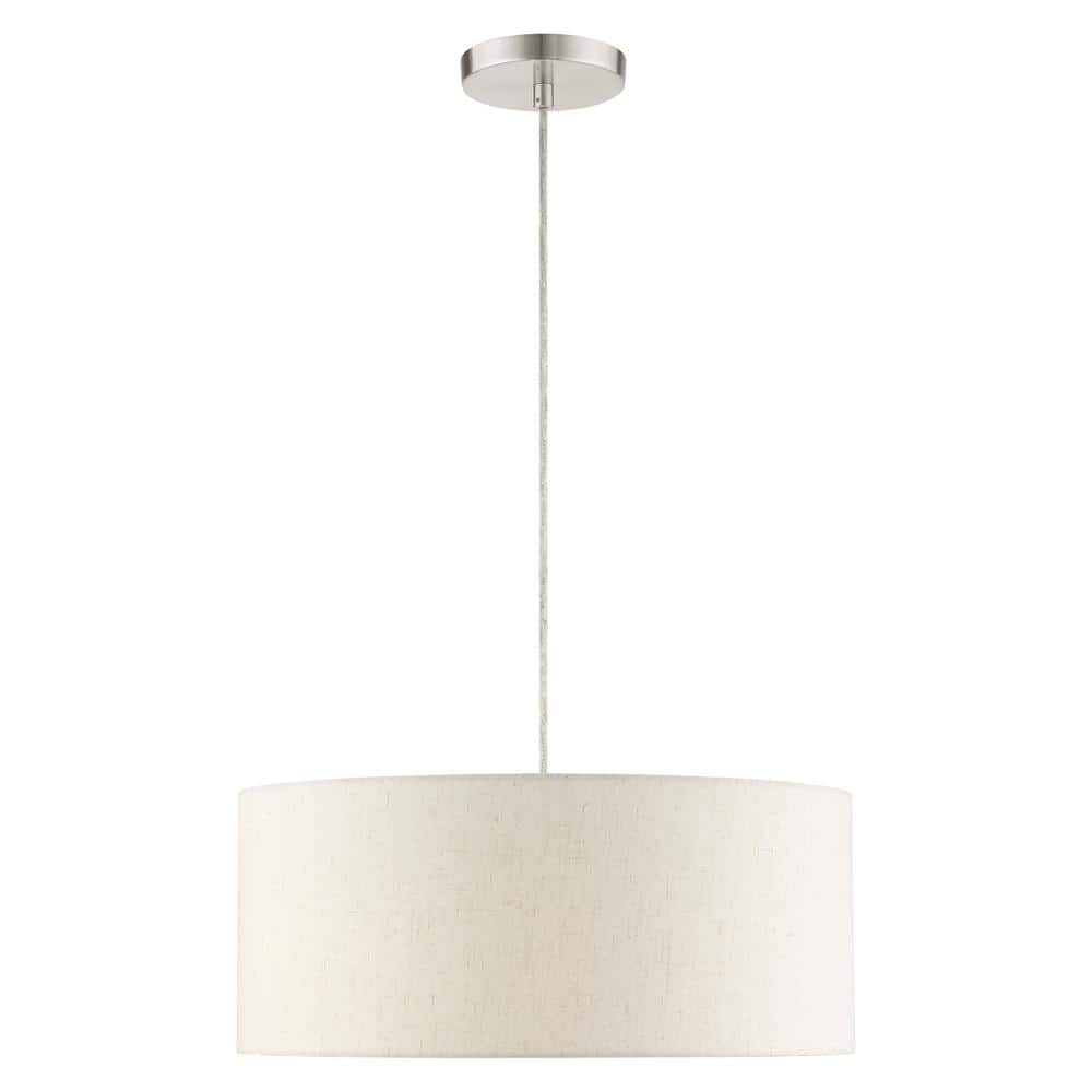 Meadow Brushed Nickel 3-Light Drum Pendant with Oatmeal Shade
