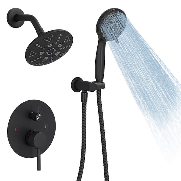 BWE Single Handle 1-Spray Round Rain Shower Faucet 1.8 GPM with Dual Function Pressure Balance Valve in. Matte Black