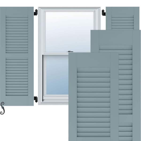 Ekena Millwork 18 in. W x 70 in. H Americraft 2 Equal Louver Exterior Real Wood Shutters Per Pair in Peaceful Blue