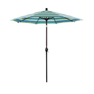 7.5 ft. Bronze Aluminum Pole Market Aluminum Ribs Push Tilt Crank Lift Patio Umbrella in Seville Seaside Sunbrella