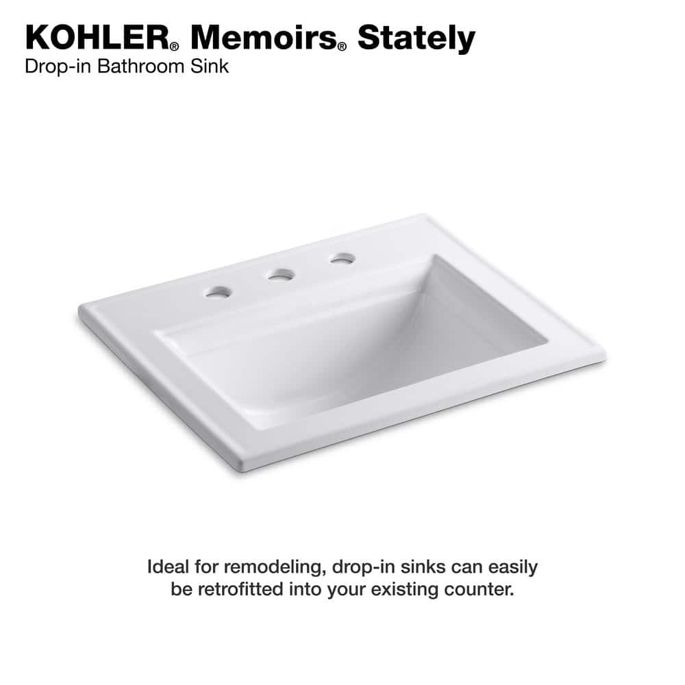 White Ceramic Drop-In Bathroom Sink with 8" Faucet Mount