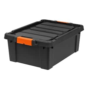 47 qt. Heavy Duty Plastic Storage Box in Black with Sturdy Lid 4-Pack