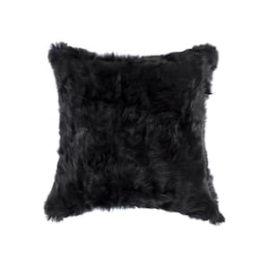 Rabbit Fur Black Solid 18 in. x 18 in. Throw Pillow