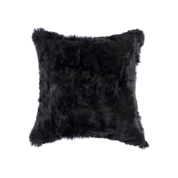 natural Rabbit Fur Black Solid 18 in. x 18 in. Throw Pillow