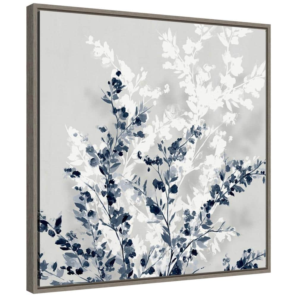 22" x 22" Blue and White Abstract Botanic-Inspired Framed Canvas Wall Art