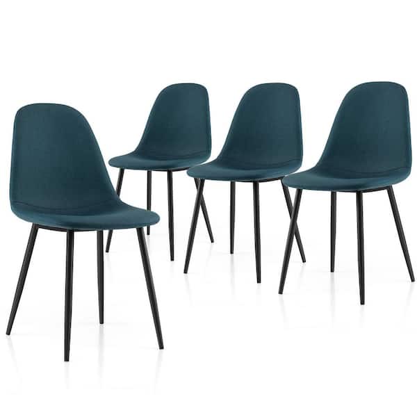Gymax Blue Dining Chairs Set of 4 Upholstered Fabric Chairs With Metal